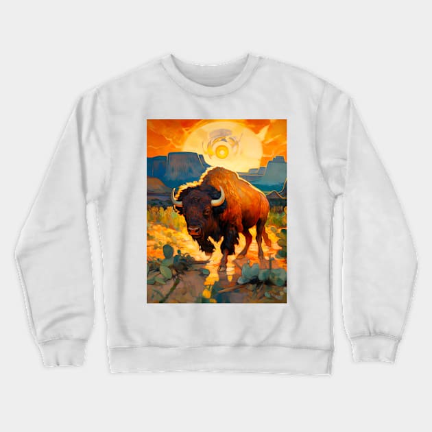 Bison running I Crewneck Sweatshirt by artmysterious